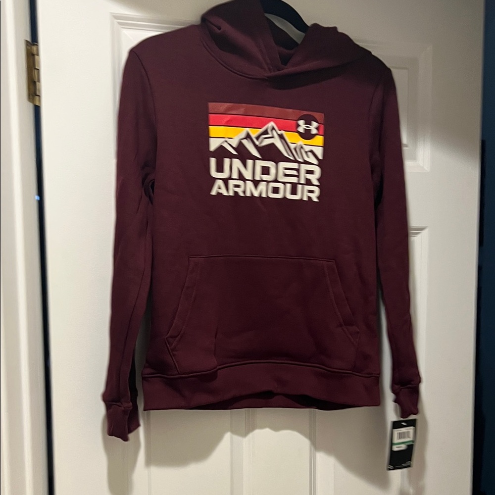 Under Armour Burgundy Hoodie with Mountain Design
